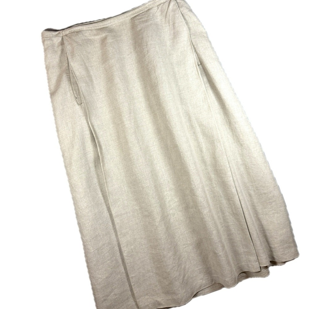 Calvin Klein Jeans Maxi Pleated Skirt Women 16 Beige Linen Side Zip Pockets Boho